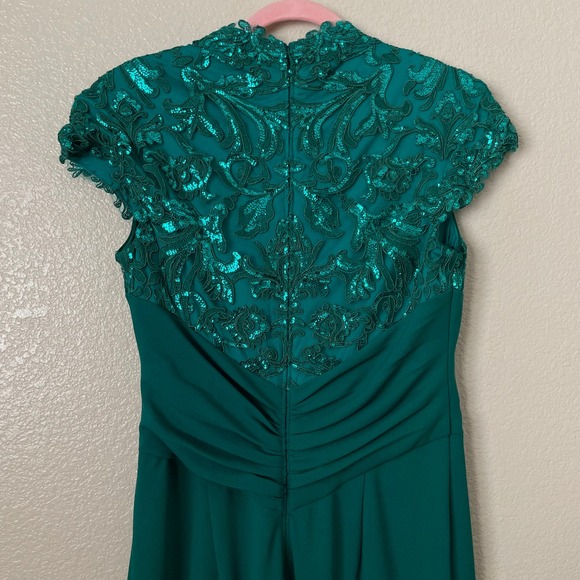 Tadashi Shoji Dress Womens Size 6 Green Sequin Lace Draped Maxi Gown Formal - Picture 6 of 12